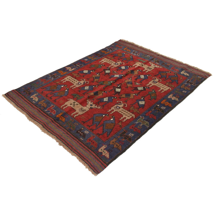 Afghan Pictorial Rug 4' 2" x 5' 7" Hand-Knotted | No. AL34785