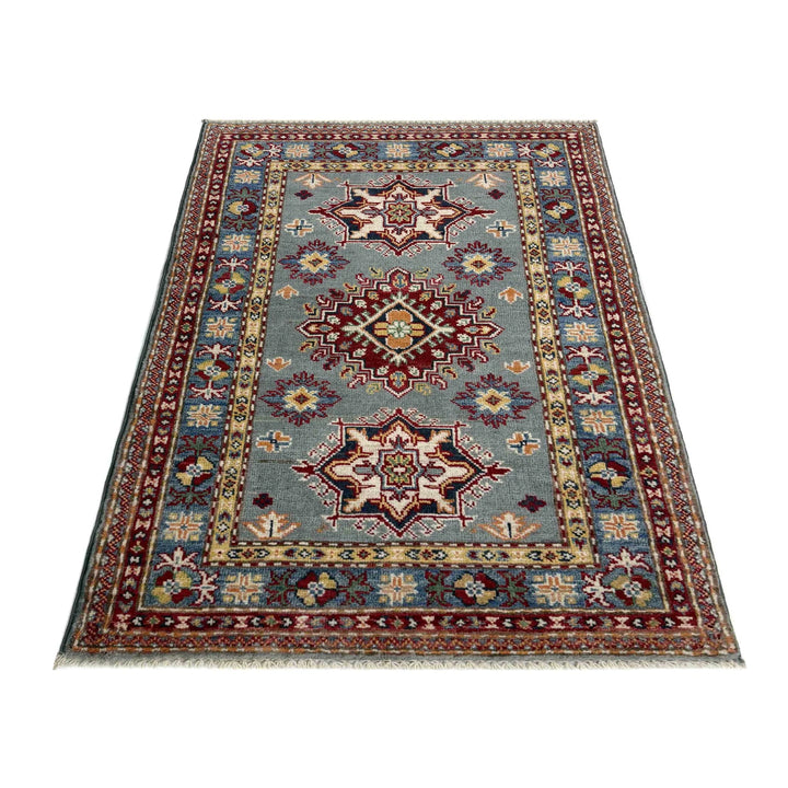 Gray Afghan Kazak Rug 2' 6" x 3' 11" Hand-Knotted | No. AL34810