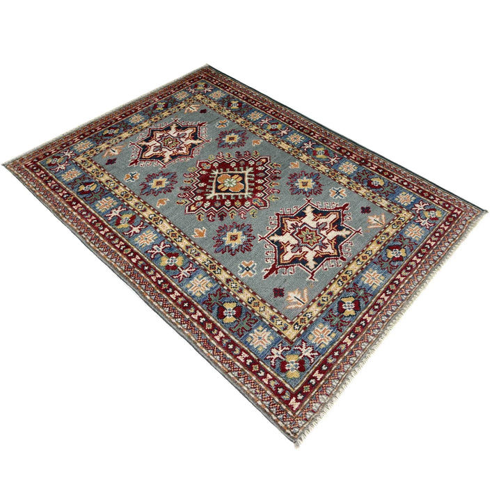 Gray Afghan Kazak Rug 2' 6" x 3' 11" Hand-Knotted | No. AL34810