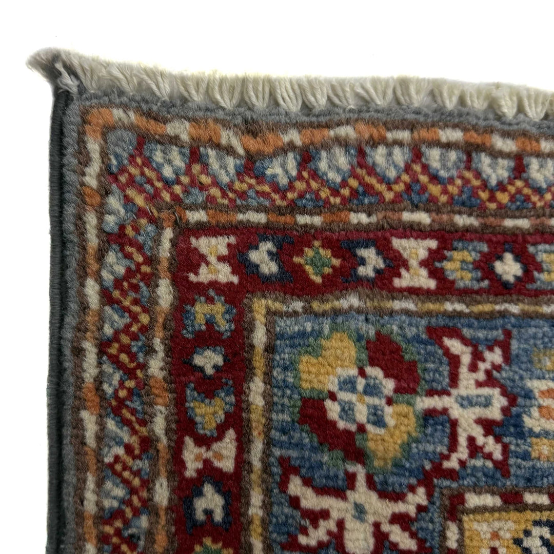 Gray Afghan Kazak Rug 2' 6" x 3' 11" Hand-Knotted | No. AL34810