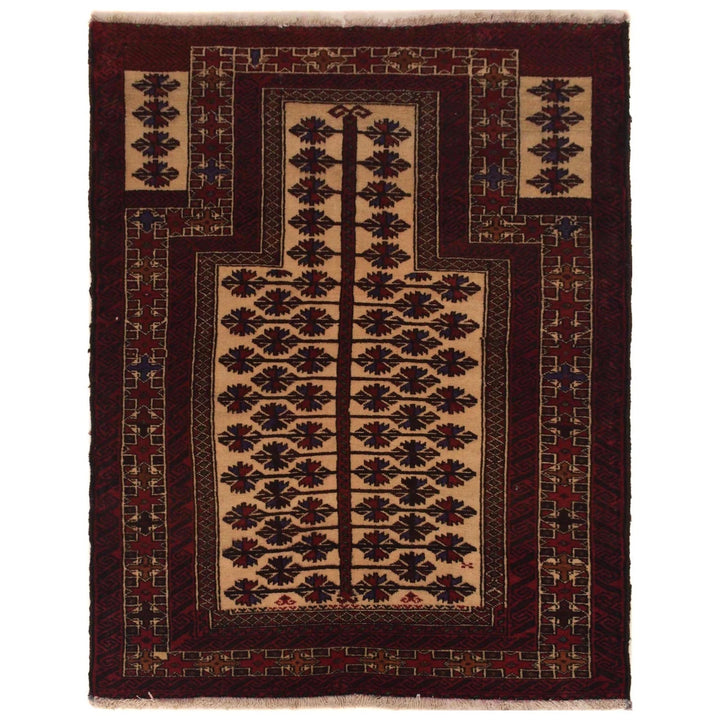 Afghan Prayer Rug 3' 1" x 4' 4" Hand-Knotted | No. AL34831