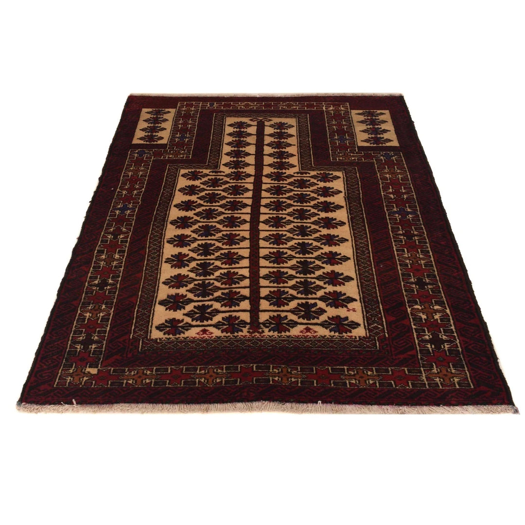 Afghan Prayer Rug 3' 1" x 4' 4" Hand-Knotted | No. AL34831