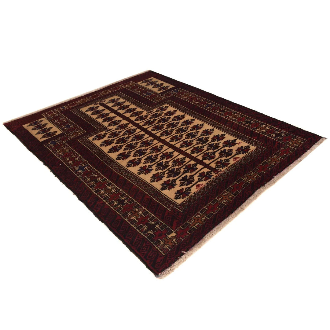 Afghan Prayer Rug 3' 1" x 4' 4" Hand-Knotted | No. AL34831
