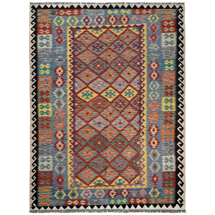 Afghan Vegetable Kilim Rug 6' 5" x 9' 4" Flat-Weave | No. AL34861
