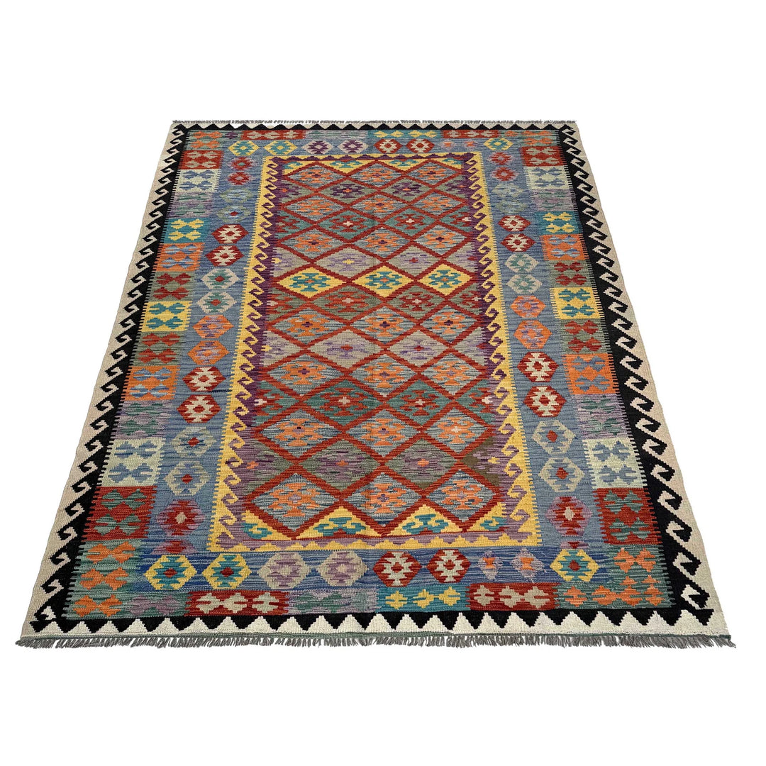 Afghan Vegetable Kilim Rug 6' 5" x 9' 4" Flat-Weave | No. AL34861