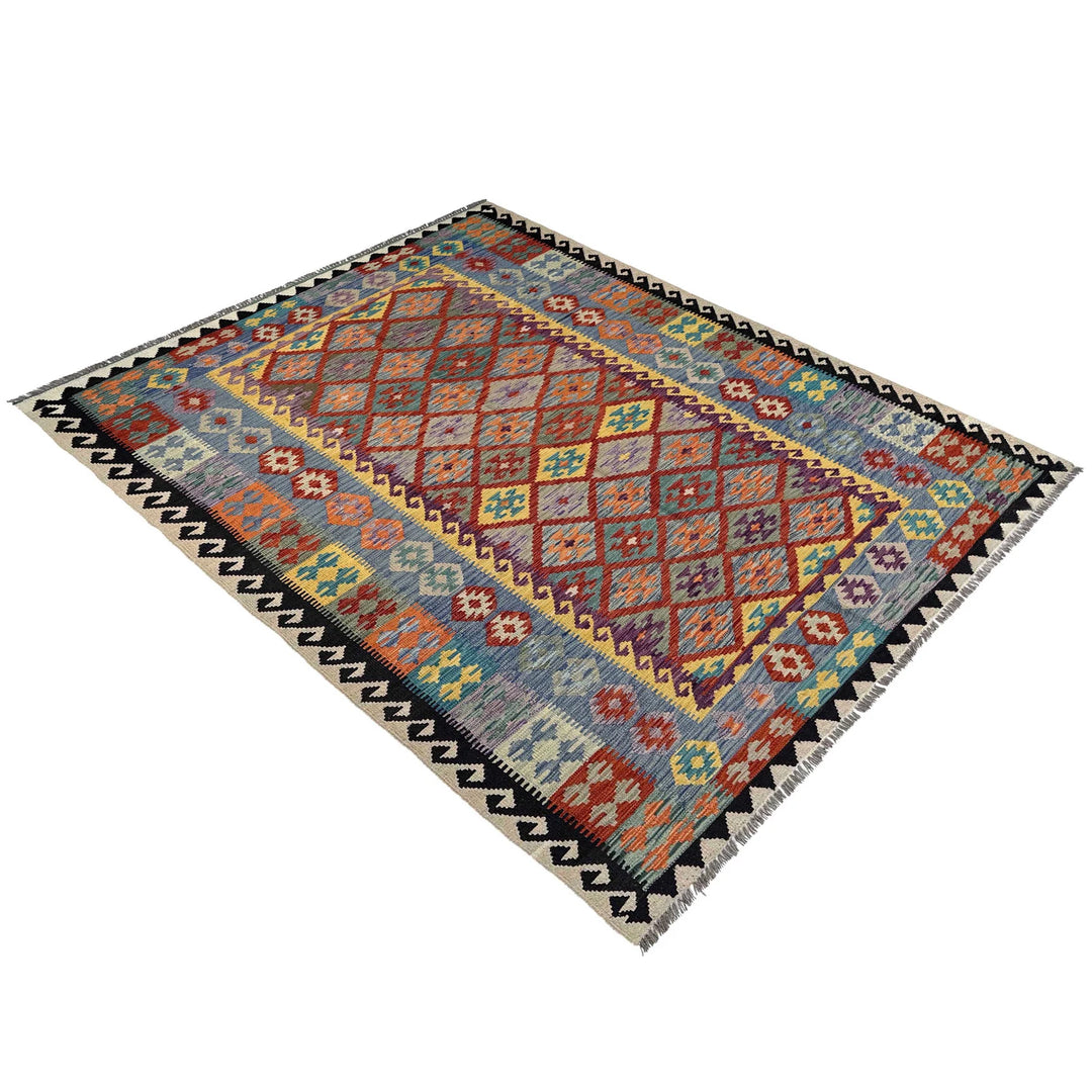 Afghan Vegetable Kilim Rug 6' 5" x 9' 4" Flat-Weave | No. AL34861