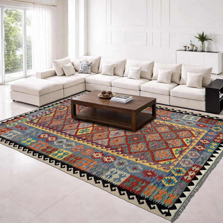 Afghan Vegetable Kilim Rug 6' 5" x 9' 4" Flat-Weave | No. AL34861