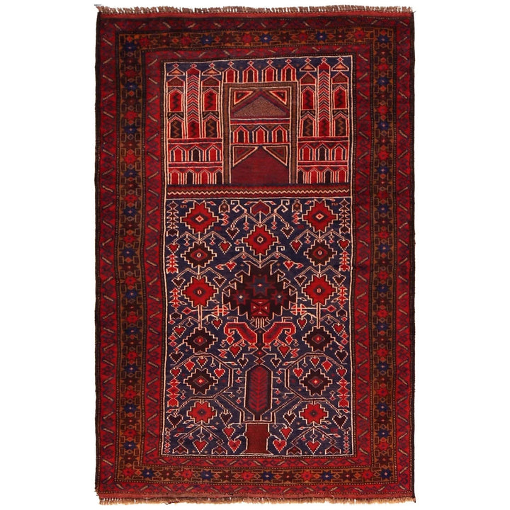 Red Afghan Prayer Rug 2' 11" x 4' 6" Hand-Knotted | No. AL35012