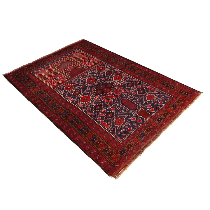 Red Afghan Prayer Rug 2' 11" x 4' 6" Hand-Knotted | No. AL35012
