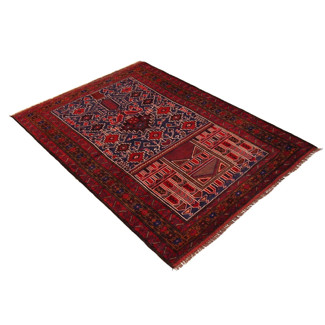 Red Afghan Prayer Rug 2' 11" x 4' 6" Hand-Knotted | No. AL35012