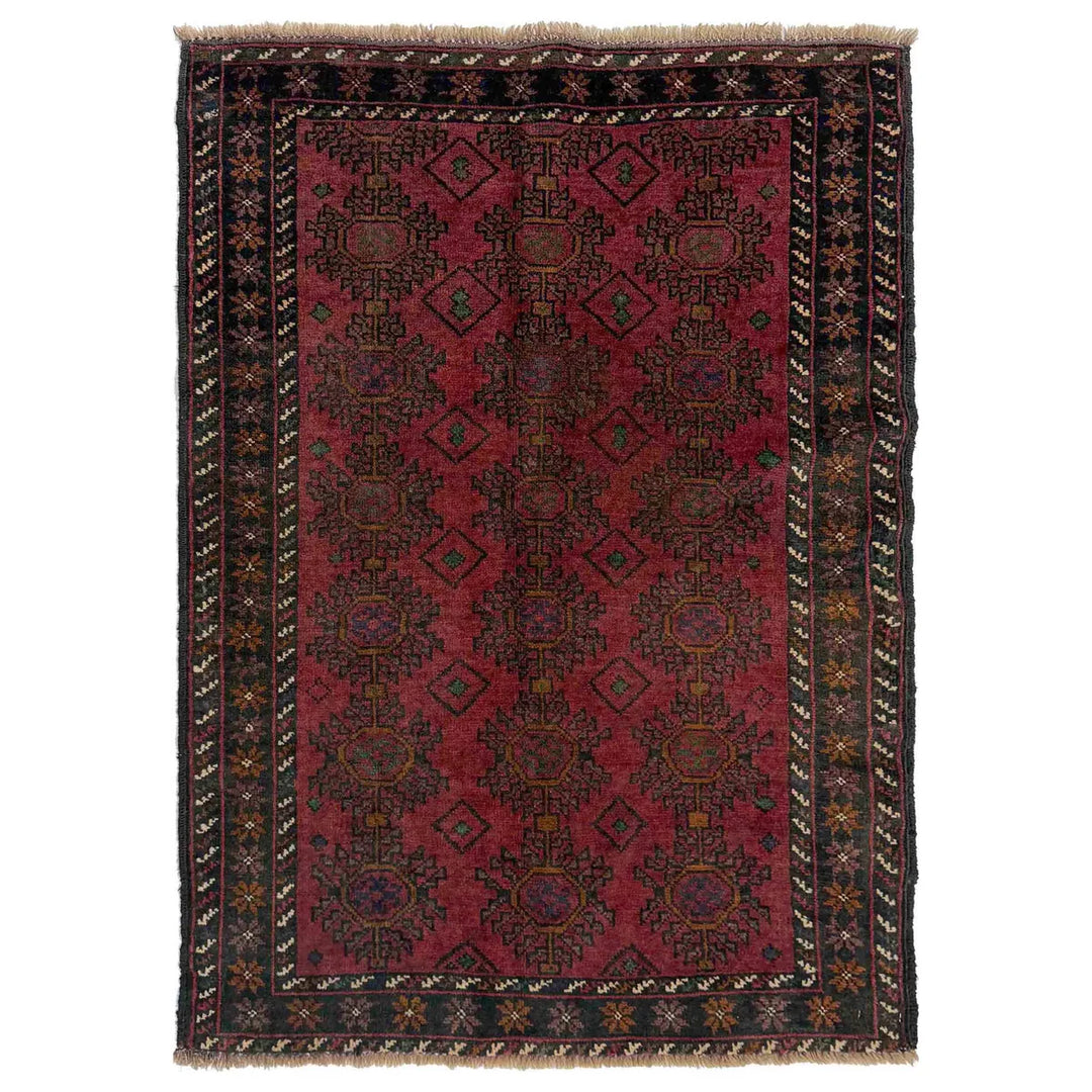 Red Afghan Baluchi Rug 2' 10" x 4' 4" Hand-Knotted | No. AL35082