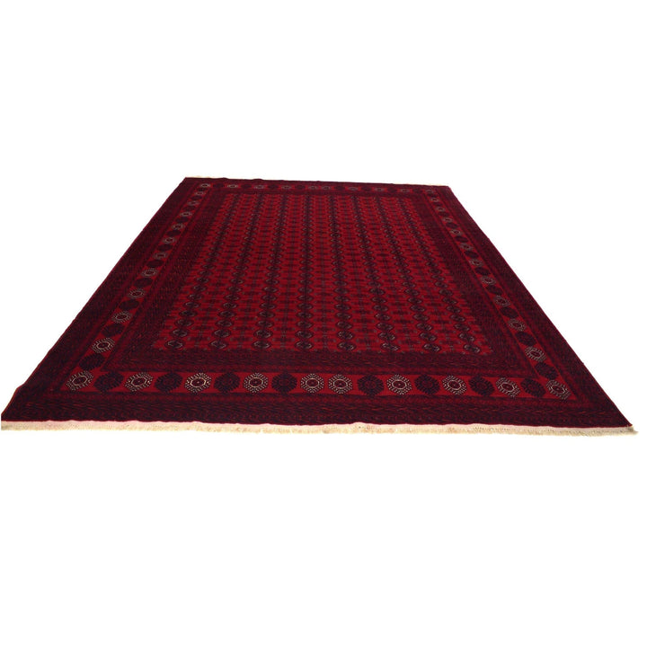 Red Afghan Bokhara Rug 8' 3" x 10' 10" Hand-Knotted | No. AL35109