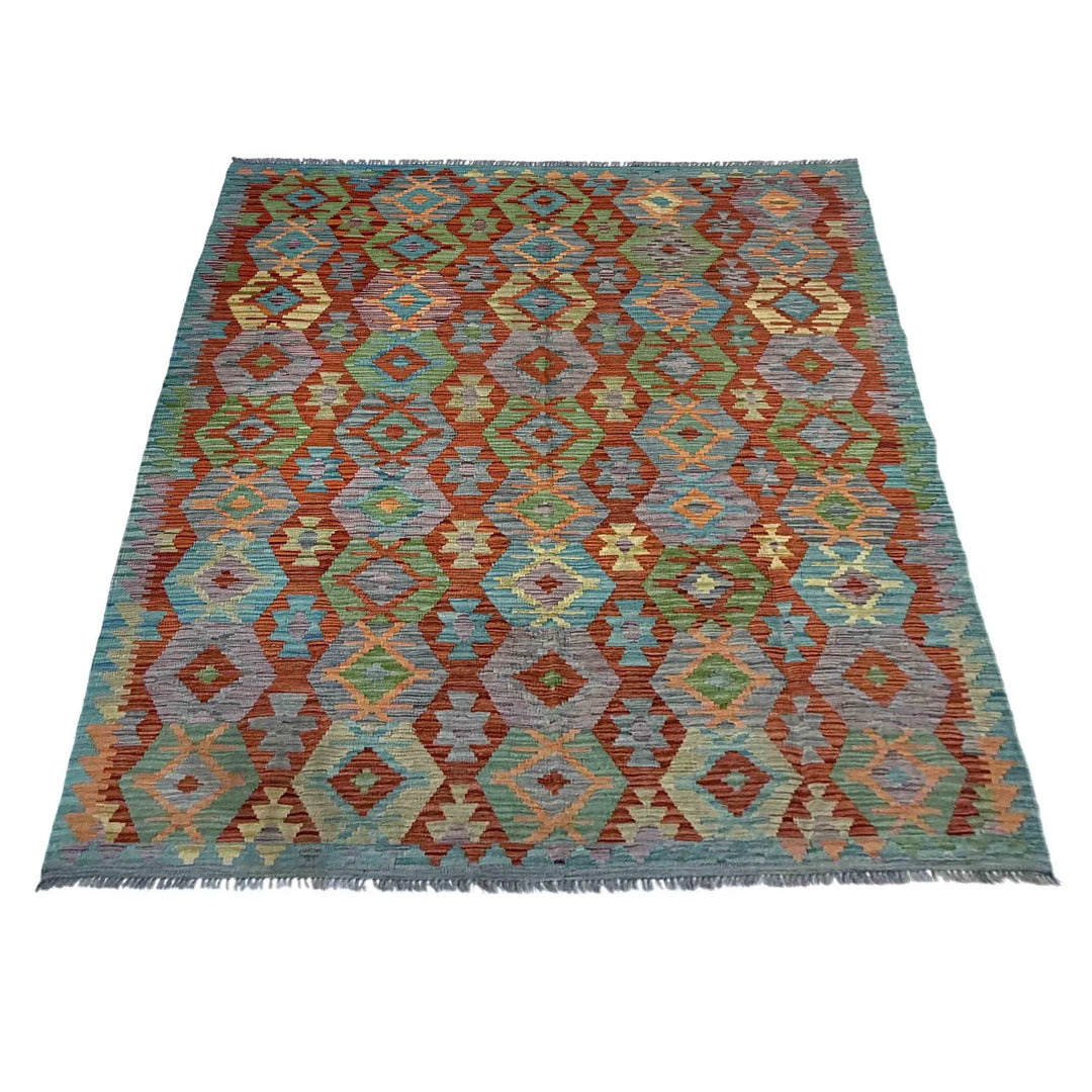 Afghan Vegetable Kilim Rug 5' 11" x 8' 0" Flat-Weave | No. AL351365
