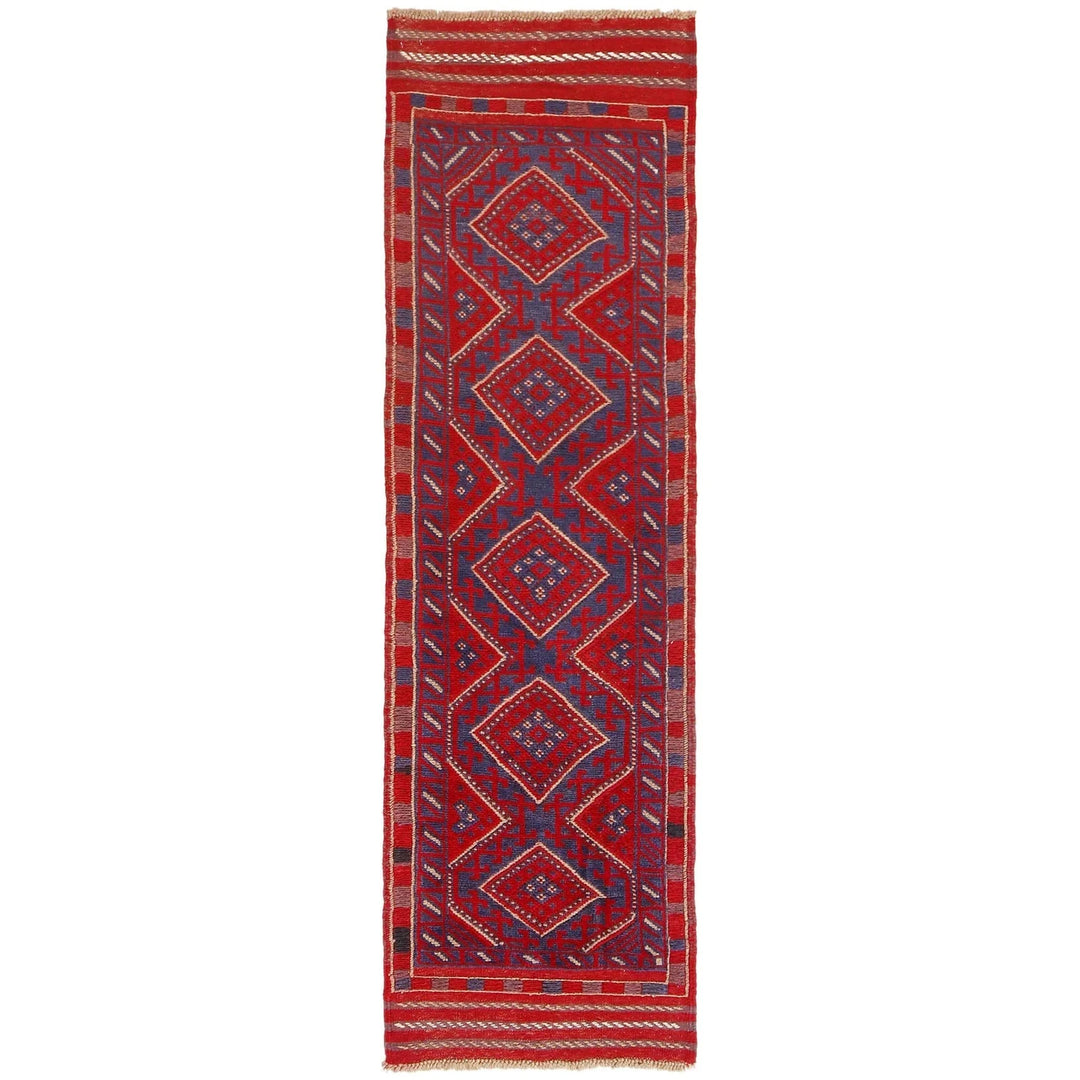 Deep Red Afghan Mashwani Rug 2' 0" x 7' 3" Hand-Knotted | No. AL35157