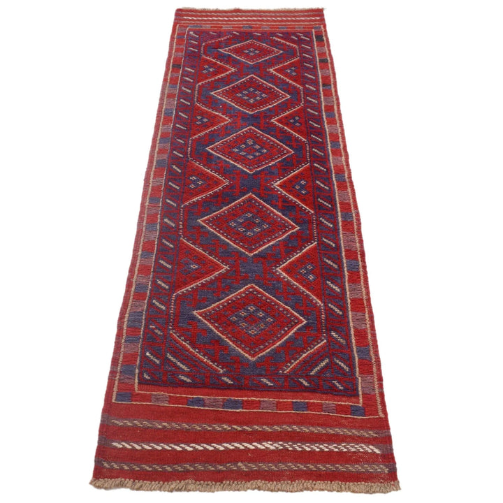 Deep Red Afghan Mashwani Rug 2' 0" x 7' 3" Hand-Knotted | No. AL35157