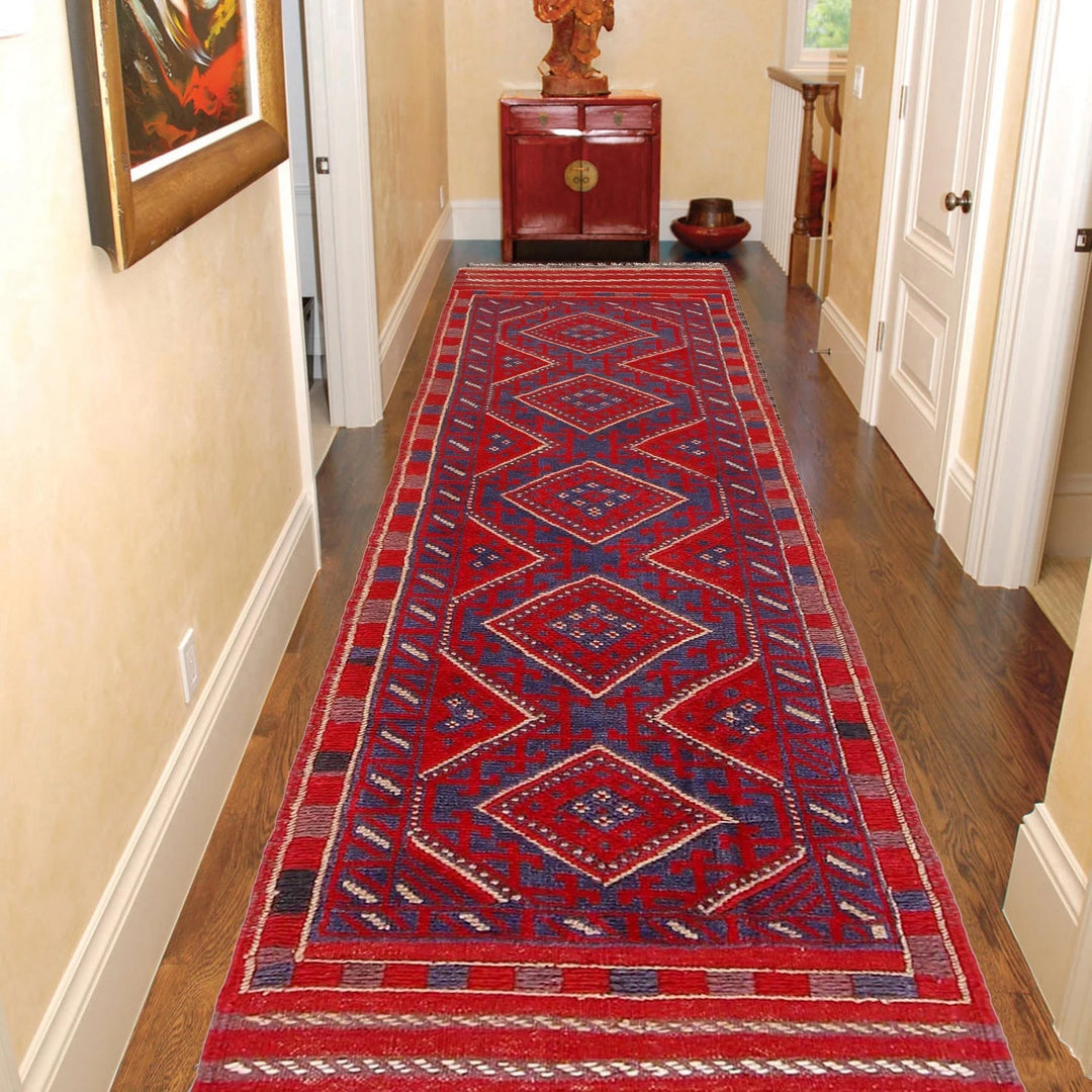 Deep Red Afghan Mashwani Rug 2' 0" x 7' 3" Hand-Knotted | No. AL35157