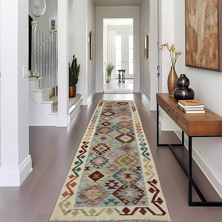 Afghan Vegetable Kilim Rug 2' 6" x 10' 2" Flat-Weave | No. AL351659