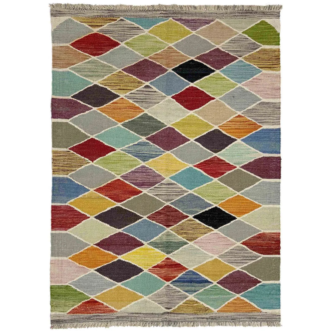 Afghan Vegetable Kilim Rug 3' 3" x 4' 11" Flat-Weave | No. AL351703