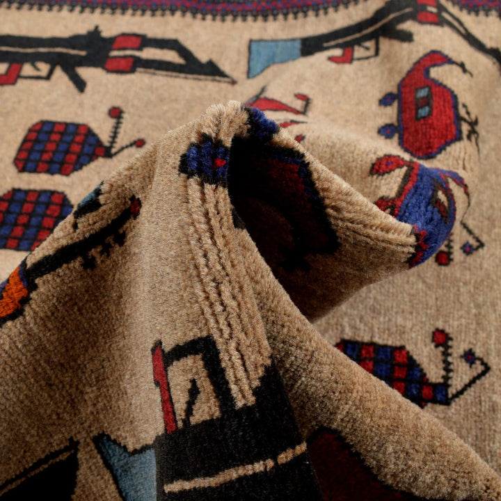Brown Afghan War Rug 2' 11" x 4' 6" Hand-Knotted | No. AL35278