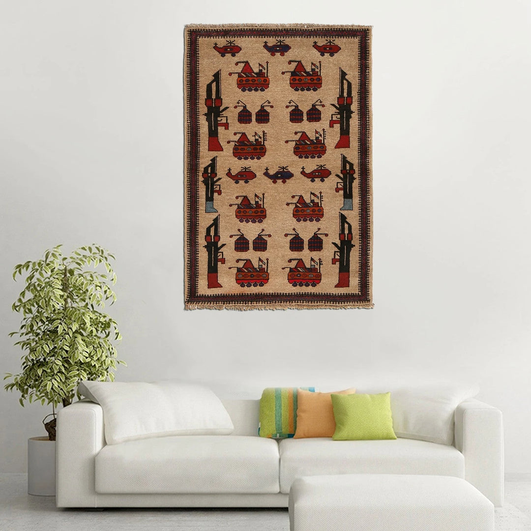 Brown Afghan War Rug 2' 11" x 4' 6" Hand-Knotted | No. AL35278