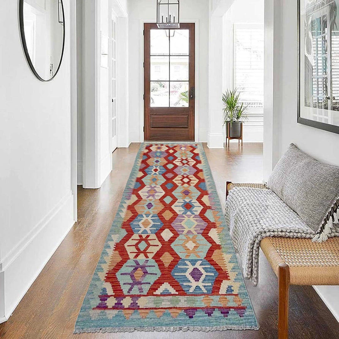 Afghan Vegetable Kilim Rug 2' 11" x 10' 0" Flat-Weave | No. AL352845