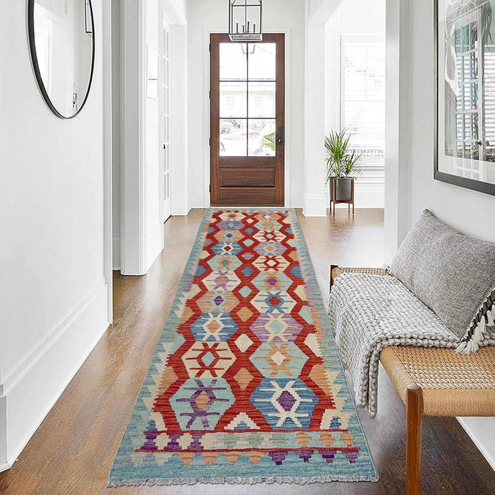 Afghan Vegetable Kilim Rug 2' 11" x 10' 0" Flat-Weave | No. AL352845
