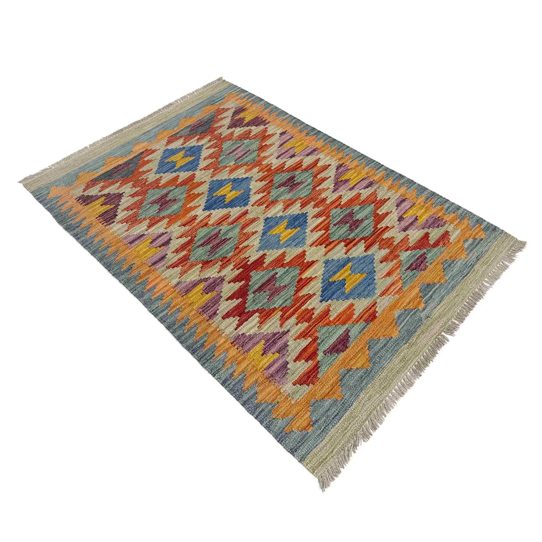 Afghan Vegetable Kilim Rug 2' 8" x 4' 4" Flat-Weave | No. AL352945