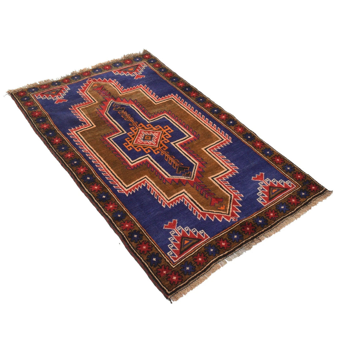Blue Afghan Baluchi Rug 3' 0" x 4' 7" Hand-Knotted | No. AL35319