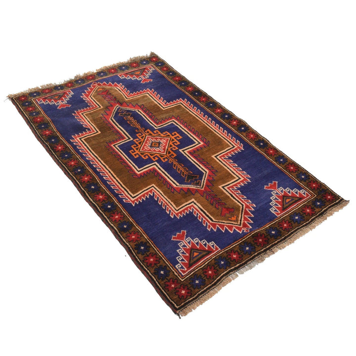 Blue Afghan Baluchi Rug 3' 0" x 4' 7" Hand-Knotted | No. AL35319