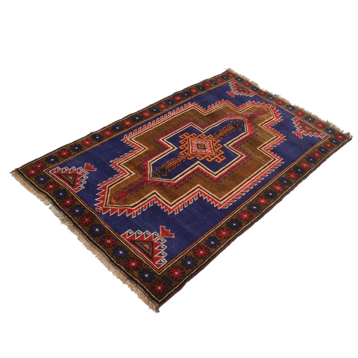 Blue Afghan Baluchi Rug 3' 0" x 4' 7" Hand-Knotted | No. AL35319