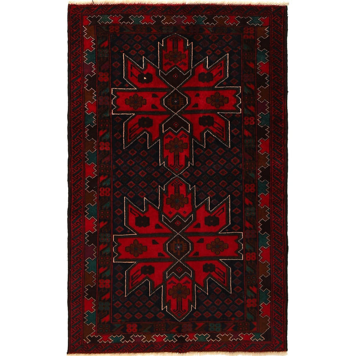 Afghan Baluchi Rug 3' 1" x 5' 0" Hand-Knotted | No. AL35371