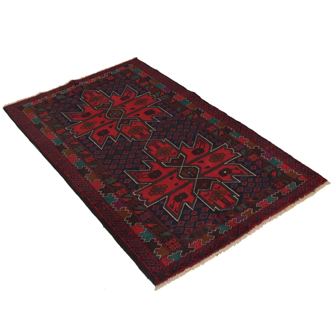Afghan Baluchi Rug 3' 1" x 5' 0" Hand-Knotted | No. AL35371