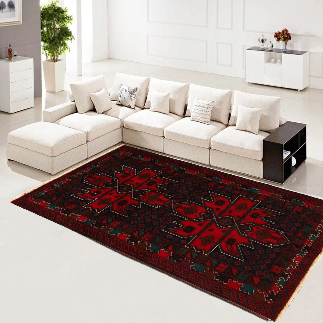 Afghan Baluchi Rug 3' 1" x 5' 0" Hand-Knotted | No. AL35371