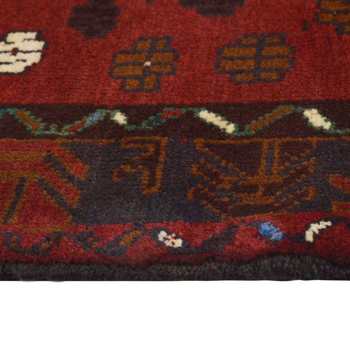 Red Afghan Baluchi Rug 3' 2" x 4' 2" Hand-Knotted | No. AL35379