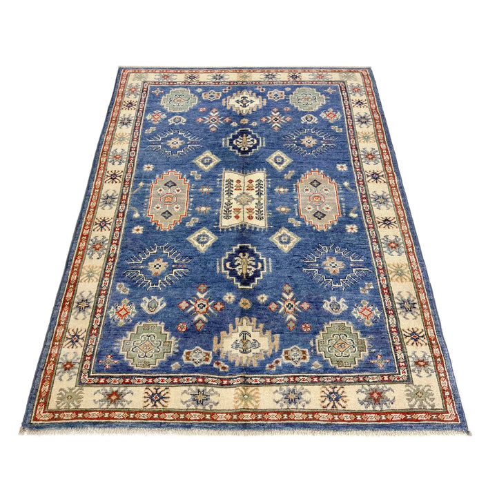 Blue Afghan Kazak Rug 3' 10" x 5' 11" Hand-Knotted | No. AL35400