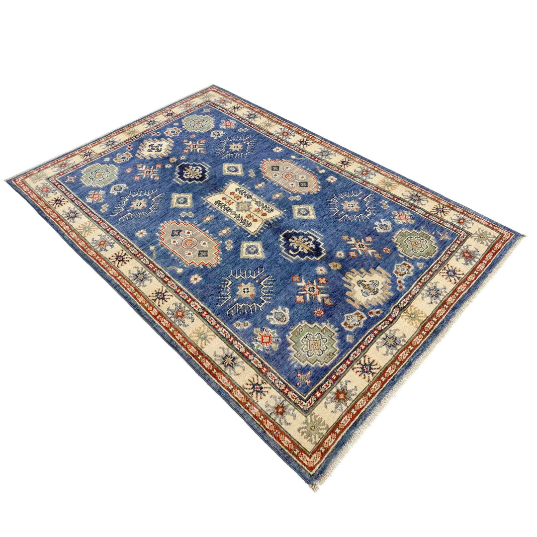 Blue Afghan Kazak Rug 3' 10" x 5' 11" Hand-Knotted | No. AL35400