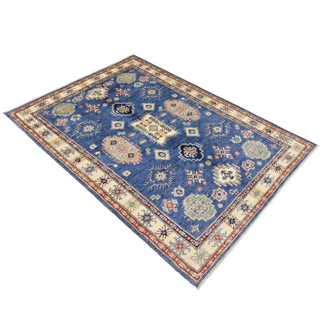 Blue Afghan Kazak Rug 3' 10" x 5' 11" Hand-Knotted | No. AL35400