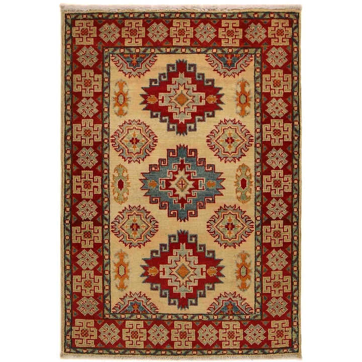 Beige Afghan Kazak Rug 2' 8" x 3' 11" Hand-Knotted | No. AL35425