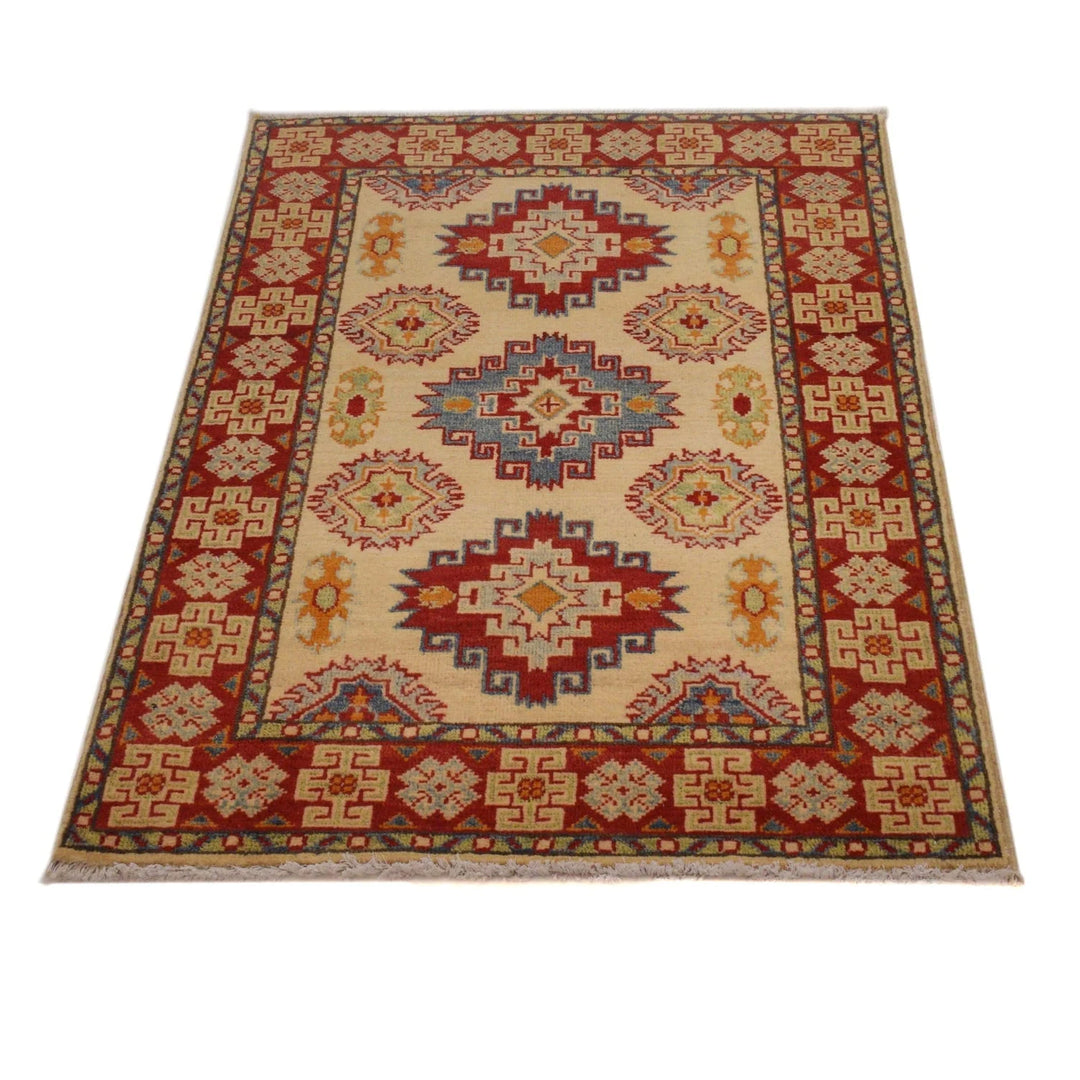 Beige Afghan Kazak Rug 2' 8" x 3' 11" Hand-Knotted | No. AL35425
