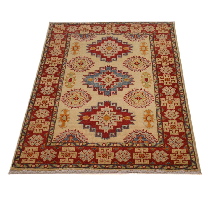 Beige Afghan Kazak Rug 2' 8" x 3' 11" Hand-Knotted | No. AL35425
