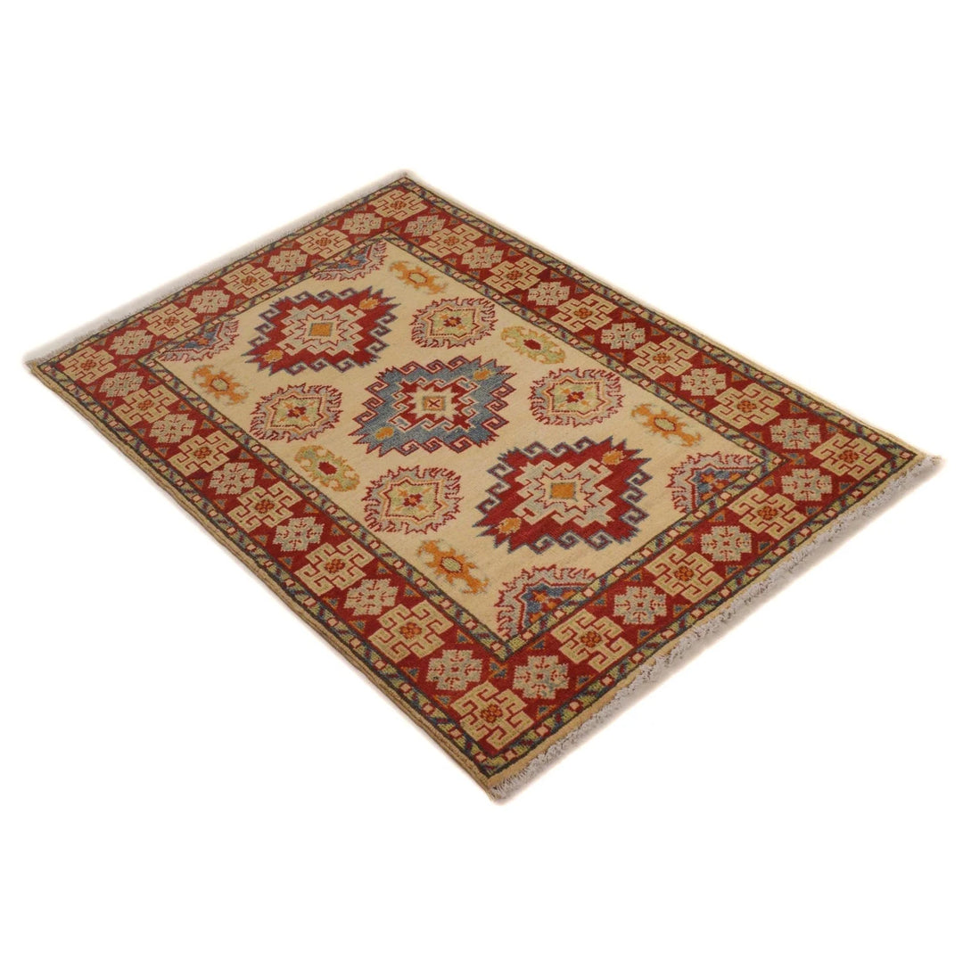 Beige Afghan Kazak Rug 2' 8" x 3' 11" Hand-Knotted | No. AL35425