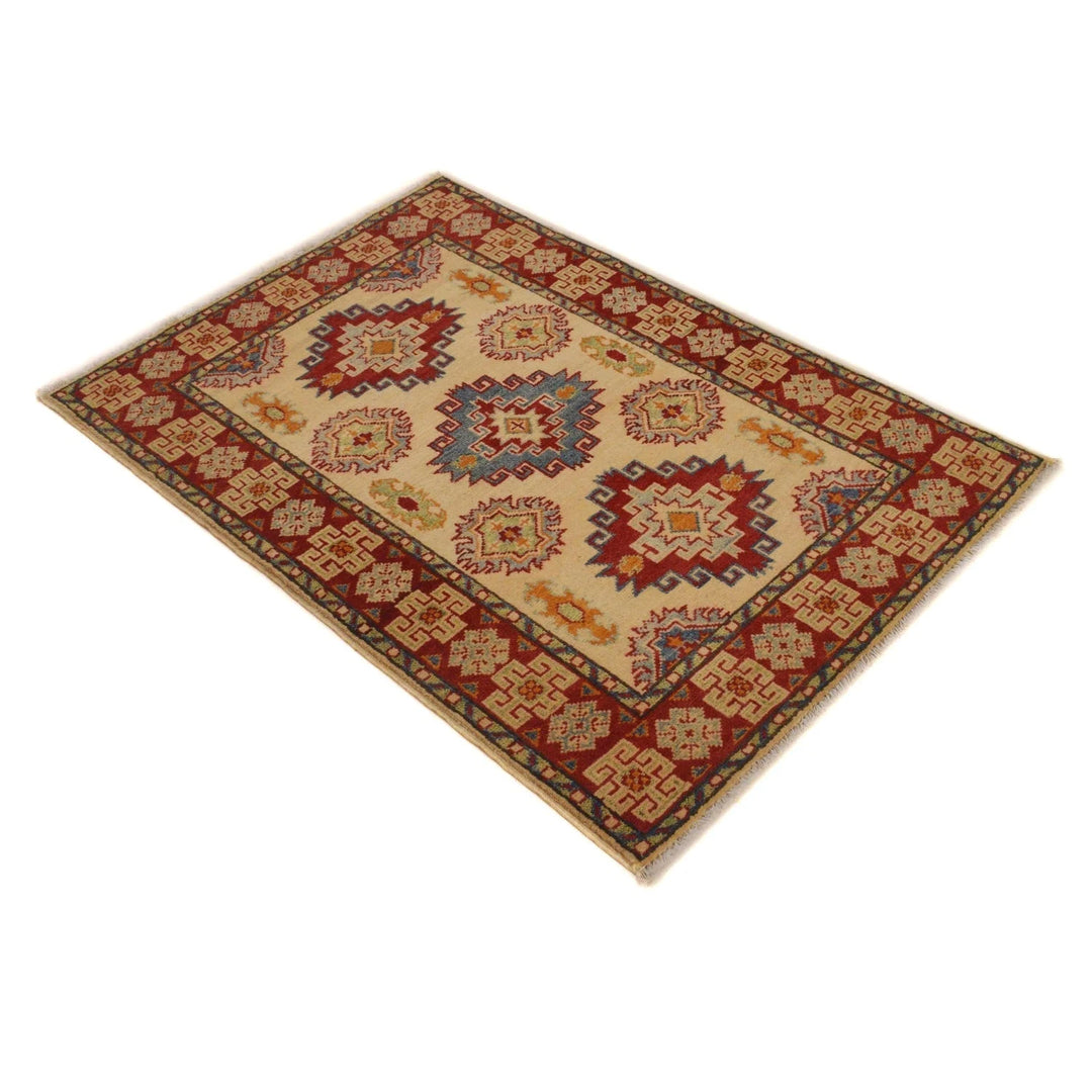 Beige Afghan Kazak Rug 2' 8" x 3' 11" Hand-Knotted | No. AL35425