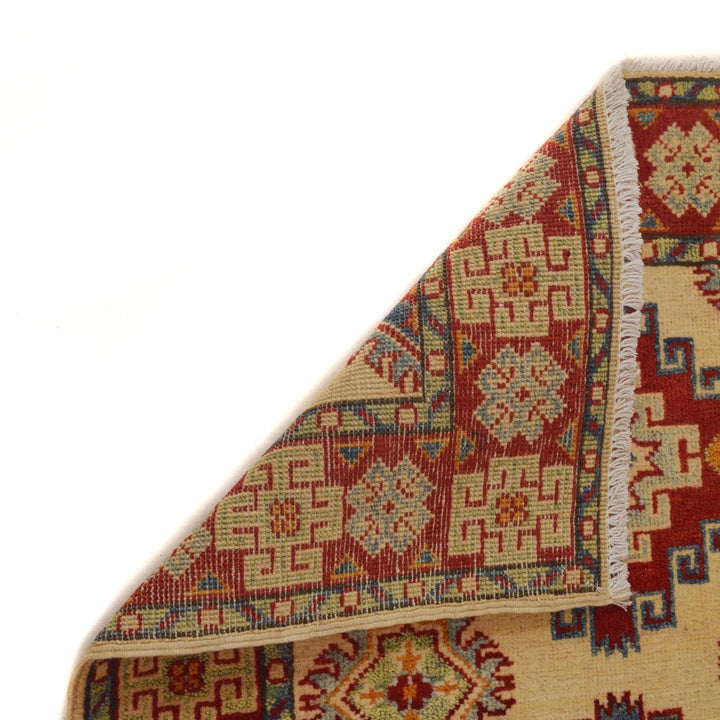 Beige Afghan Kazak Rug 2' 8" x 3' 11" Hand-Knotted | No. AL35425