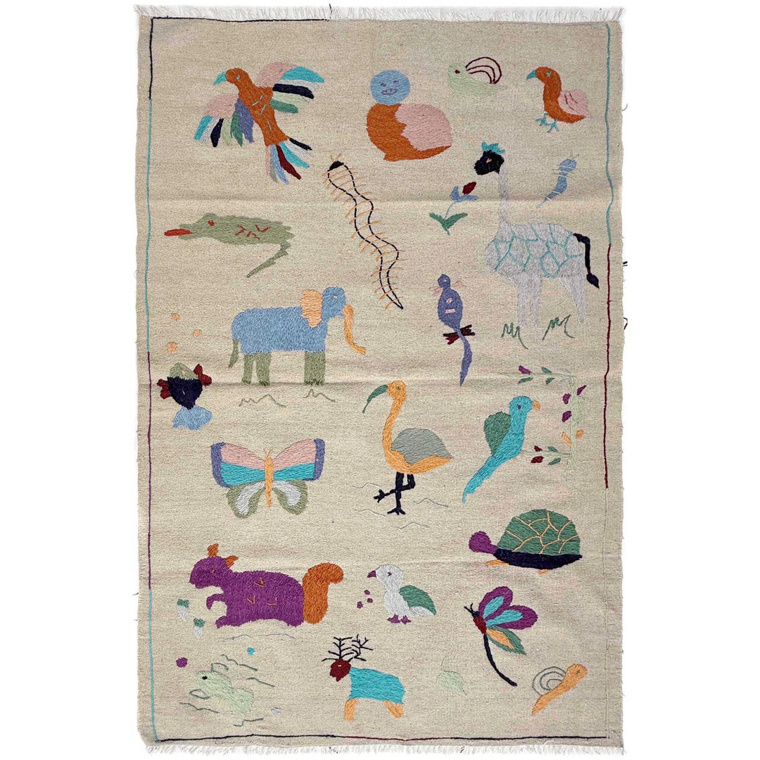 Beige Pakistani Kilim Rug 3'8" x 6'2" Flat-Weave | No. AL35439