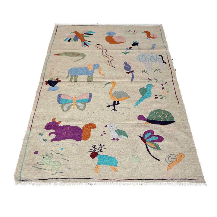 Beige Pakistani Kilim Rug 3'8" x 6'2" Flat-Weave | No. AL35439