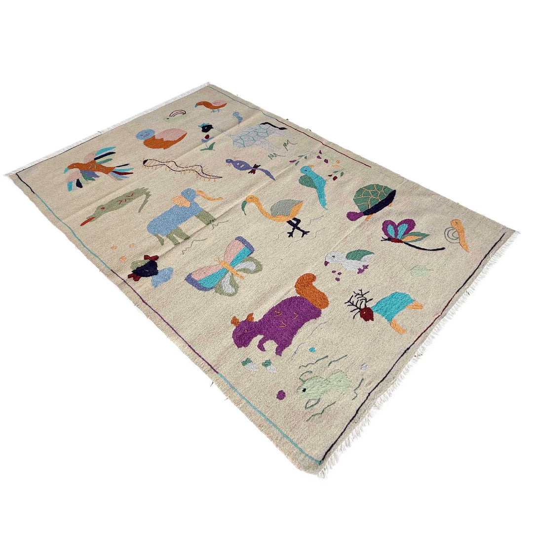 Beige Pakistani Kilim Rug 3'8" x 6'2" Flat-Weave | No. AL35439