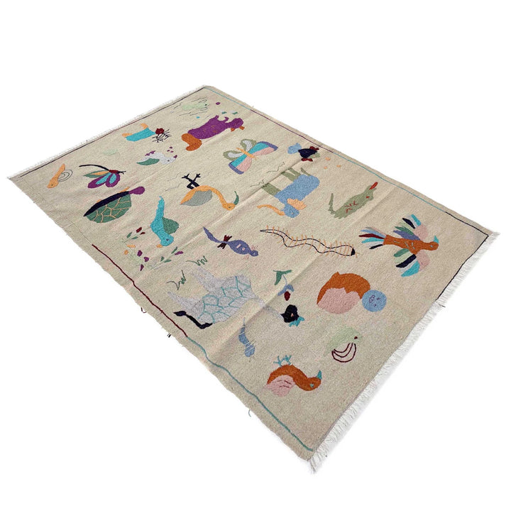 Beige Pakistani Kilim Rug 3'8" x 6'2" Flat-Weave | No. AL35439