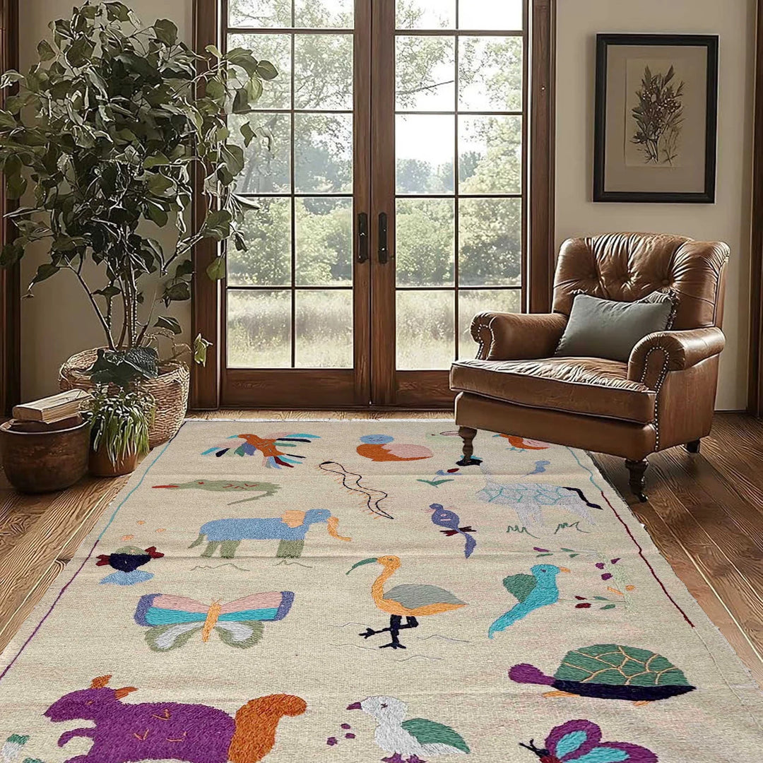 Beige Pakistani Kilim Rug 3'8" x 6'2" Flat-Weave | No. AL35439