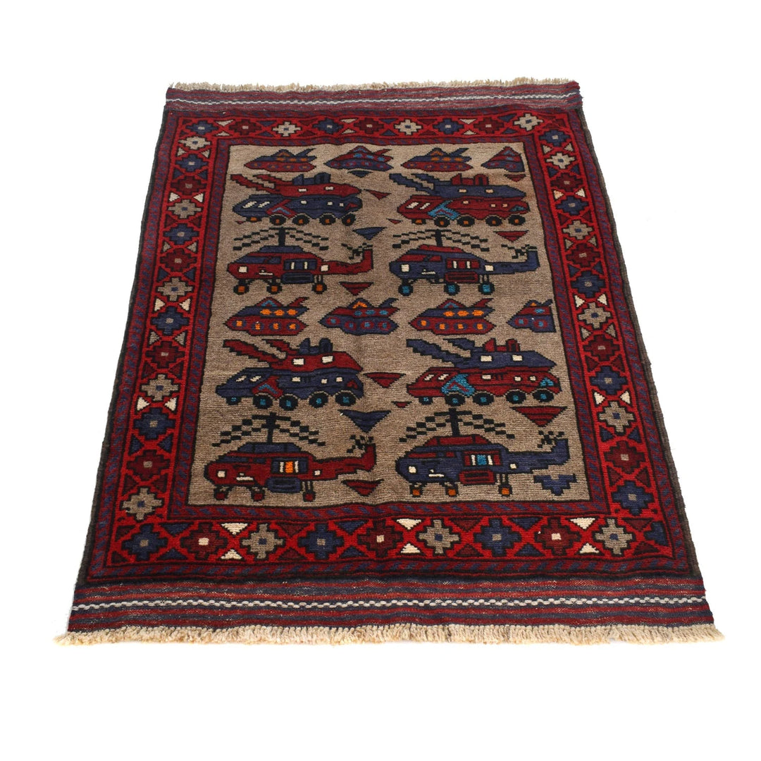 Brown Afghan War Rug 3' 2" x 4' 7" Hand-Knotted | No. AL35451