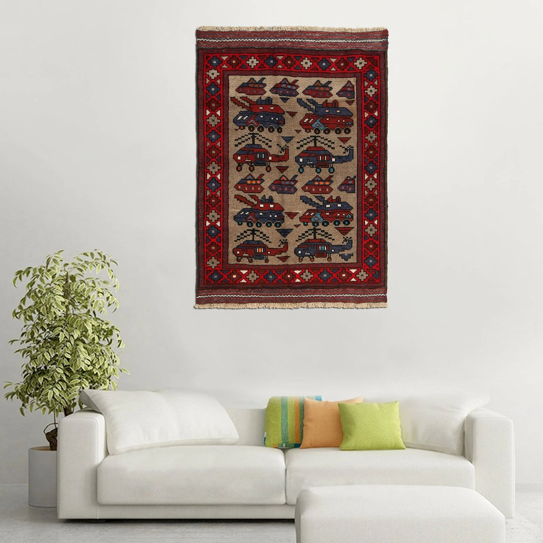 Brown Afghan War Rug 3' 2" x 4' 7" Hand-Knotted | No. AL35451